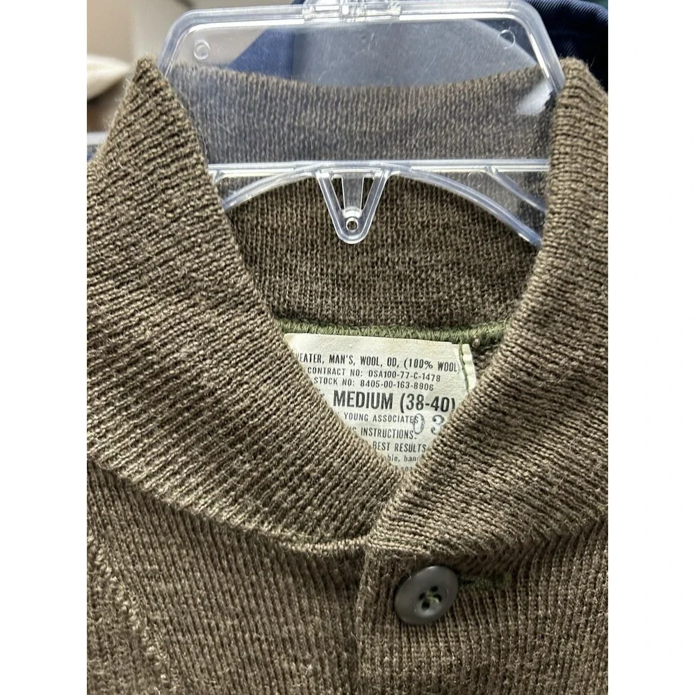 Vintage 77 Military Henley Sweater OD Green Wool Jack Young Associates Sz M